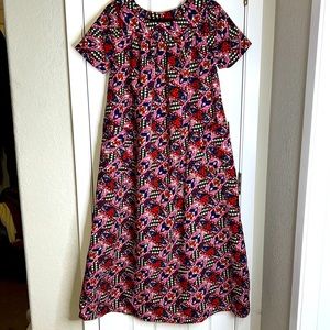 Vintage pocketed barkcloth muumuu dress M 1960s